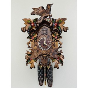 Eight Day Cuckoo Clock – 16 in Height – Hand-Painted Flowers & Animated Birds – By River City Clocks - 1 of 4