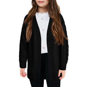 Girls' Medium - Long Sleeve Cable Knit Open - Front Cardigan Sweater Coat, Ideal for Cool Days - 1 of 4