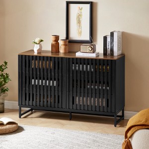 TIRAMISUBEST 3-Drawer Buffet Cabinet with Slatted Doors, Mid-Century Storage for Dining Rooms - 1 of 4