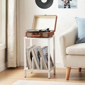 MOEPISY 2-Tier Record Player Stand Vinyl Record Turntable Stand with Storage up to 100 Albums, White - 1 of 4