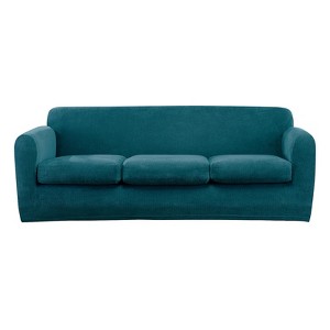Ultimate Stretch Chenille 4pc Sofa Slipcover Teal - Sure Fit, Blue