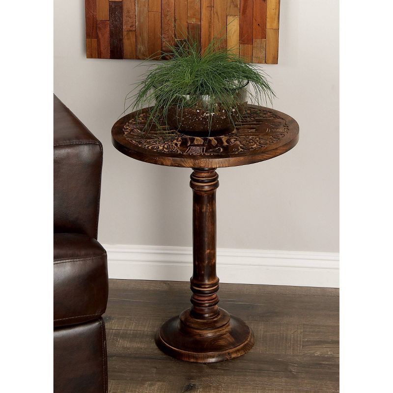 Carved Mango Wood Accent Table with Elephant Design Brown - Olivia &#38; May, 3 of 5