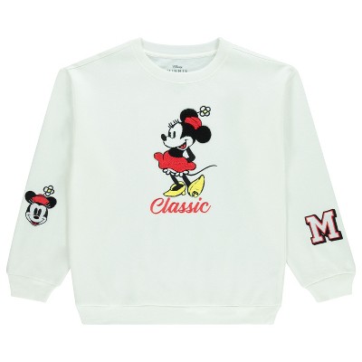 Ladies Mickey Mouse Fashion Sweatshirt Crewneck - Chenille Patch & Embroidery Sleeve - Mickey & Minnie Sweatshirt