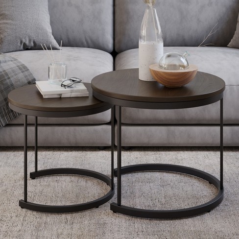 Nesting Coffee Table Set Set Of 2 Small Round Tables Nest Together For Saving Space Modern Industrial Living Room Tables By Lavish Home brown Target