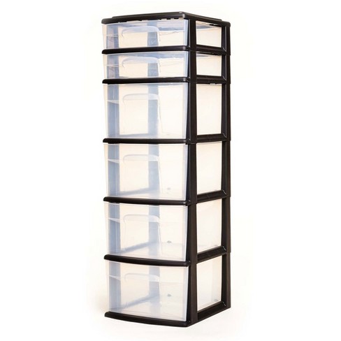 Homz Plastic 3 Clear Drawer Small Rolling Storage Container Tower