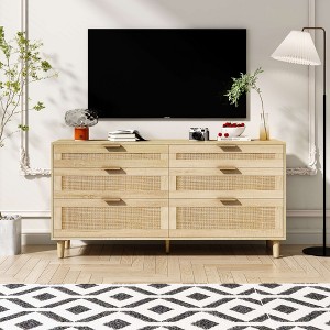 VYNXARIA 59" Natural Rattan Dresser with 6 Drawers for Bedroom & Living Room Storage - 1 of 4