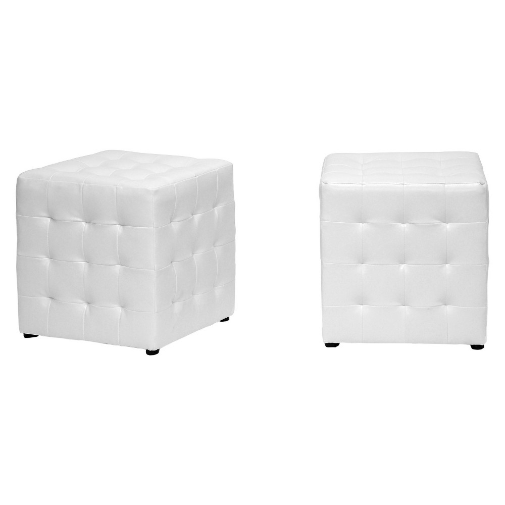 Photos - Pouffe / Bench Set of 2 Siskal Modern Cube Ottoman White - Baxton Studio: Faux Leather, Wood Frame, No Assembly Required