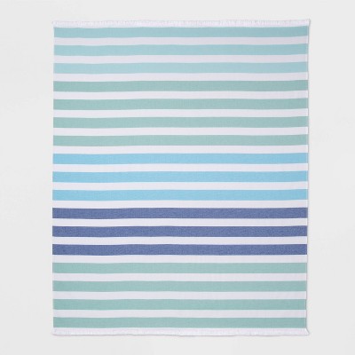 Striped Oversized Beach Towel Blue/Green - Sun Squad™