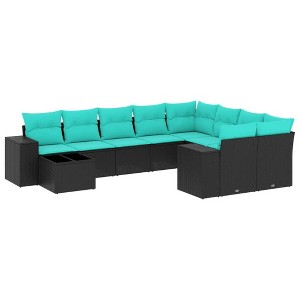 vidaXL 10 Piece Garden Sofa Set with Cushions - Black and Blue - 1 of 4