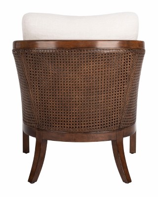 Caruso Transitional Oatmeal Leather Barrel Chair with Walnut Wood