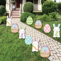 Big Dot of Happiness Spring Easter Bunny - Bunny, Egg, Basket Lawn Decorations - Outdoor Happy Easter Party Yard Decorations - 10 Piece