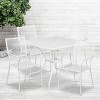 Flash Furniture Oia Commercial Grade 35.5" Square White Indoor-Outdoor Steel Patio Table Set with 4 Square Back Chairs - 2 of 4