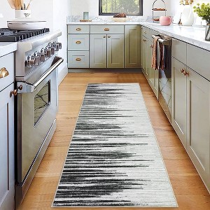 Modern Stripe Rug Soft Washable Rugs for Living Room Stain Resistant Pet-Friendly Carpet, 2'x6' Black Gray - 1 of 4