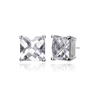 Guili Sterling Silver Square Stud Earrings with Clear Cubic Zirconia – A Timeless and Elegant Design That Adds Classic Sparkle to Any Look - 1 of 4