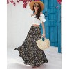 Women's Chiffon Boho Maxi Skirt - High Waist Tiered Pleated Floral A-Line Long Skirt Brown Floral - 4 of 4