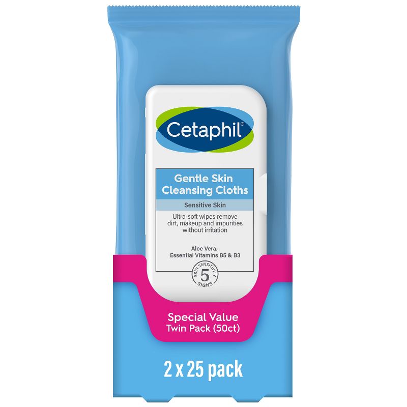 Cetaphil Gentle Skin Cleansing Face Wipes Cloths - Unscented - 2pk/50ct, 1 of 9
