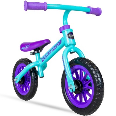 Toddler Balance Bike - No Pedal First Bicycle for Ages 18 Months to 4 Years - Adjustable Seat and 10" Foam Tires - Madd Gear My 1st BMX - Teal Purple