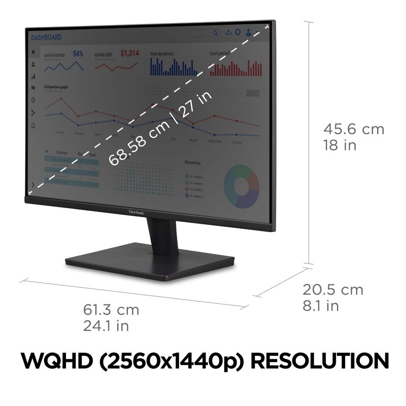 ViewSonic VA2715-2K-MHD 27 Inch 1440p LED Monitor with Adaptive Sync, Ultra-Thin Bezels, HDMI and DisplayPort Inputs for Home and Office, 4 of 7