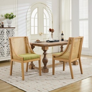 INFURNIC Dining Chairs Rattan Chair with Linen Upholstered Seat and Decorative Armrests for Kitchen and Dining Room, Green, 23.8"*21.9"*37.4" - 1 of 4