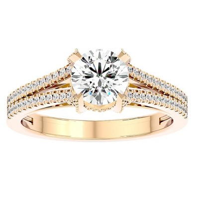 Pompeii3 1 1/10Ct Moissanite & Diamond Multi Row Engagement Ring White Yellow Rose Gold