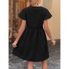 Womens Summer Casual Dress Button Down V Neck A Line Dress Ruffle Flowy Smocked Dress Short Sleeve Flared Dress - 2 of 3
