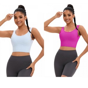 INSPIRE CHIC 2 Pcs Women's Full Coverage Deep V-Back Workout Fixed Cup Comfort Sports Bras - 1 of 4