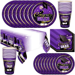 Treasures Gifted Purple Graduation Party Tableware Deluxe Set for 24 Guests - 1 of 1