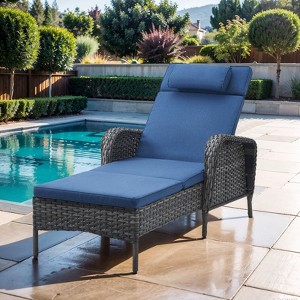 POCASSY Outdoor Chaise Lounge Chair Patio Recliner with Cushion, Adjustable Backrest Outdoor Recliner with All Weather Wicker and Olefin Cushion Cover - 1 of 4