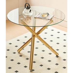 Mayeerty Golden Coffee Table with metal leg and glass,Modern Space Saving Kitchen Table for Living Room - 1 of 4
