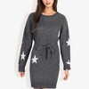 Anna-Kaci Women's Star Knit Pattern Long Dolman Sleeve Cuffed Belted Tunic Sweater Dress - 2 of 4