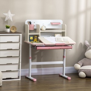 Angel Sar 31.5Inch Kids Study Desk, Height Adjustable Children's Writing Table with Tilt Desktop and Storage Drawer, Pink Homework Desk for Ages 3-12 - 1 of 4