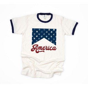 Simply Sage Market Women's America Retro Cursive Short Sleeve Ringer Tee - 1 of 3
