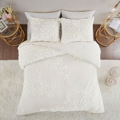 Okak Full/King 3-Piece Chenille Full-print Floral Bed Comforter Set with Pillow Shams,Comfortable Tufted Quilt Bedding Sets,Machine Washable