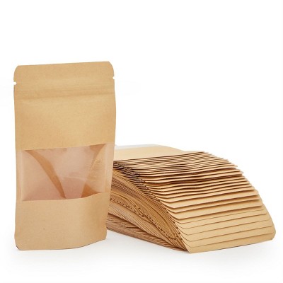 Stockroom Plus 120 Pack Kraft Stand Up Pouches with Matte Window, Zip Bags for Packaging (3.5 x 5.5 In)