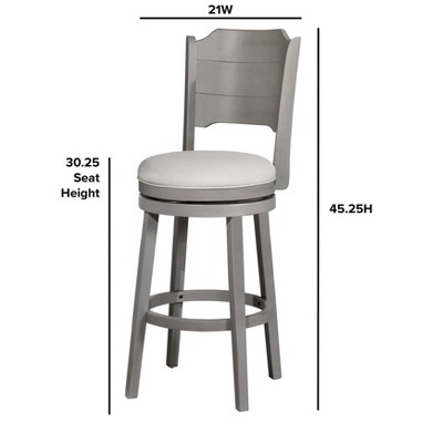 Clarion Distressed Gray Wood Swivel Barstool with Fog Gray Upholstery