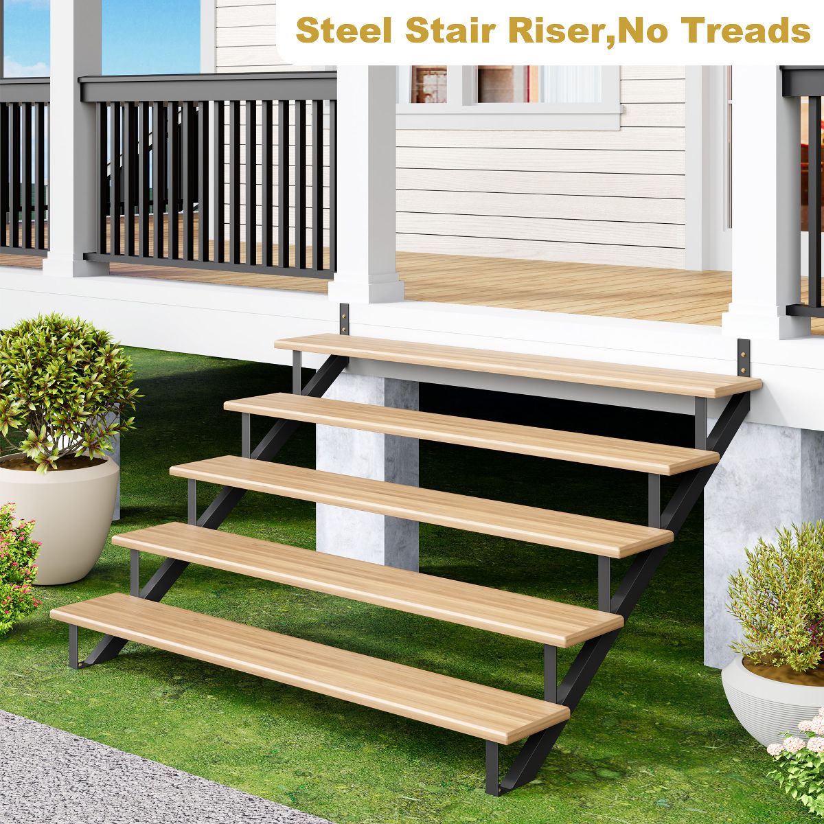 2 Pack Heavy Duty Powder-Coated Steel Stair Stringers, Weather Resistant Step Risers with 500 lbs Capacity, Pre-Drilled Holes for Easy Installation - thumbnail 7