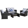 Nertpow 4-Piece Outdoor PE Rattan Wicker Patio Furniture Set with Grey Cushions - 2 of 4