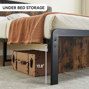 5-Piece MDF & Iron Corrugated Wooden Bed Frame – Industrial Rustic Style, Sturdy Composite Structure, Easy Assembly for Bedroom - 1 of 4