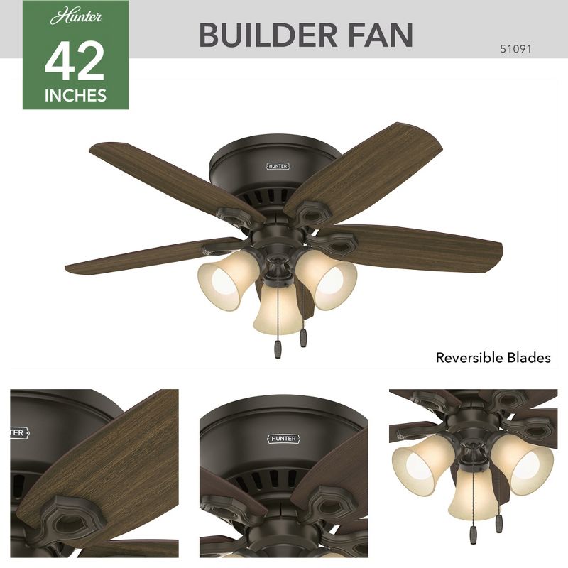 42" Builder Low Profile Ceiling Fan (Includes LED Light Bulb) - Hunter Fan, 3 of 19