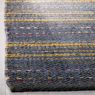 Blue and Gold Handwoven Jute Area Rug, 8' x 10'