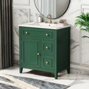 NicBex 30'' Bathroom Storage Cabinet with Sink, Bathroom Vanity, 1 Spacious Cabinet Door and 2 Drawers for Bathroom, Green - 1 of 4