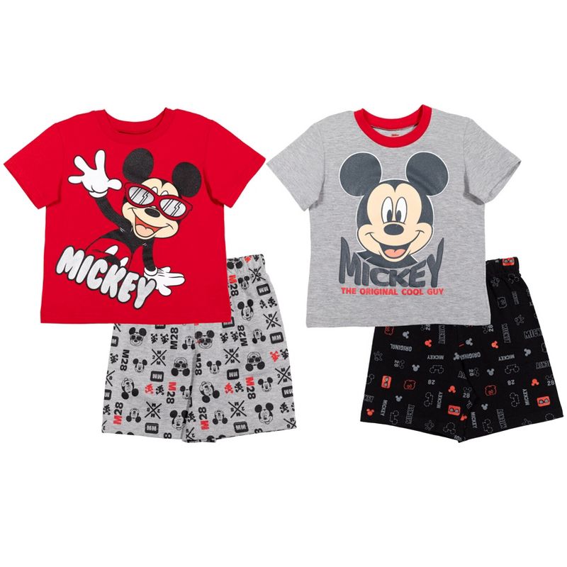 Disney Mickey Mouse Toddler Boys French Terry 4 Piece Mix n' Match T-Shirt Shorts Set , 1 of 8