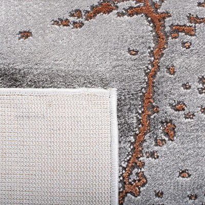 Gray and Orange Abstract Synthetic Rectangular Area Rug