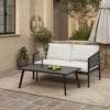 LuxenHome Outdoor Black Steel with PE Rope Loveseat with Cushions and Coffee Table Set - 2 of 4