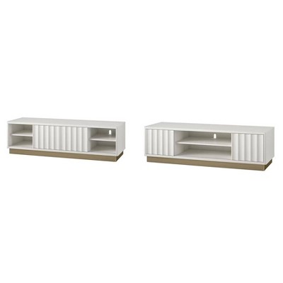Glossy White and Golden Bronze Modern TV Stand with Cabinet