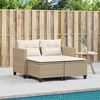 vidaXL Beige Poly Rattan Patio Sofa 2-Seater with Stools - Outdoor Lounge Furniture with Washable Cushions, UV-Resistant for Garden, Deck - 3 of 4