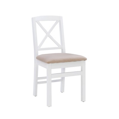 Delilah White Linen Upholstered Wood Side Chair with Cross Back