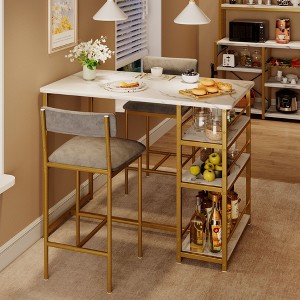 Dining Table Chair Set - Kitchen Table & Chair Sets - Compact Table w/ Upholstered Bar Stools & Space Saving Design for Apartment - 1 of 4