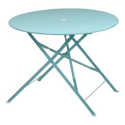 Carolina Living Bistro 36" Round Folding Outdoor Table - Umbrella Hole - Teal