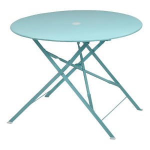 Carolina Living Bistro 36" Round Folding Outdoor Table - Umbrella Hole - Teal - 1 of 4